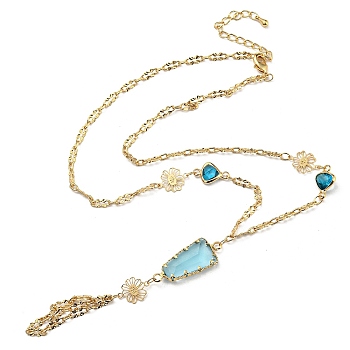 Faceted Rectangle Glass Pendant Necklaces, Brass Chain Neckalces, Golden, 16.14 inch(41cm)