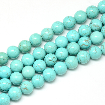 Synthetic Turquoise Beads Strands, Dyed, Round, 8mm, Hole: 1mm, about 48pcs/strand, 14.9 inch