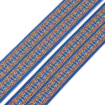 Ethnic Style Colored Flat Elastic Fibre Rubber Band, Webbing Garment Sewing Accessories, Flat with Rhombus Pattern, Colorful, 52mm