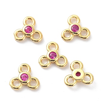 Brass Chandelier Components Links, with Cubic Zirconia, Long-Lasting Plated, Real 18K Gold Plated, Flower, Lead Free & Cadmium Free, Hot Pink, 6.5x7x2mm, Hole: 1.4mm