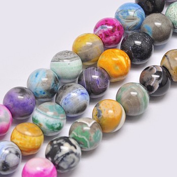 Natural Fire Crackle Agate Beads Strands, Dyed & Heated, Round, Mixed Color, 12mm, Hole: 2mm, about 34pcs/strand, 14.96 inch(38cm)