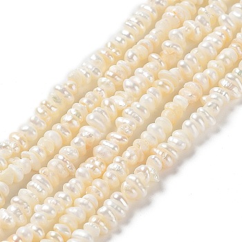 Natural Keshi Pearl Beads Strands, Cultured Freshwater Pearl, Grade 2A+, Rondelle, Baroque Pearls, Seashell Color, 4~5x3~4x2~3mm, Hole: 0.7mm, about 130~139pcs/strand, 13.78''(35cm)