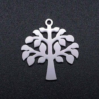 201 Stainless Steel Pendants, Tree of Life, Stainless Steel Color, 22x20x1mm, Hole: 1.5mm