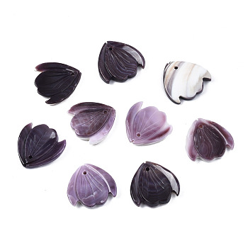 Natural Shell Pendants, Flower, Plum, 17x17x3mm, Hole: 1mm
