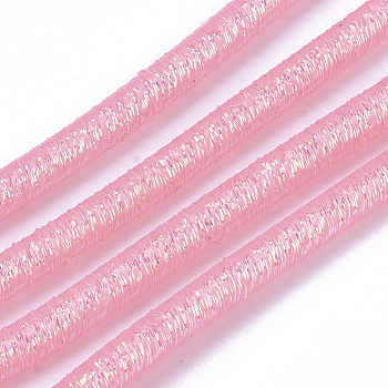 PVC Tubular Synthetic Rubber Cord, Hollow Pipe, with Glitter Powder, Pink, 5.5mm, Hole: 2.5mm, about 54.68 yards(50m)/bundle