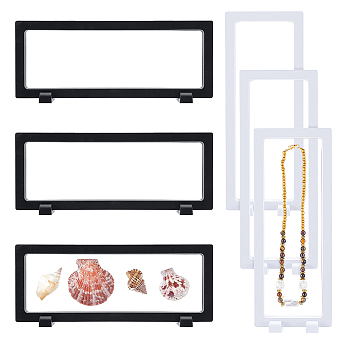 6Pcs 2 Colors Rectangle ABS Plastic 3D Floating Frame Display Holder, with 6 Pairs 2 Colors Coin Display Stands, Mixed Color, Floating Frame Display Holder: 23x9x2.05cm, 3pcs/color