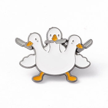 Duck with Knife Enamel Pin, Cartoon Alloy Badge for Backpack Clothes, Gunmetal, White, 21.5x31x2mm, Pin: 1mm