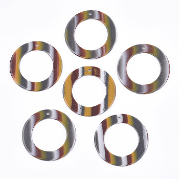 Resin Pendants, Ring, Stripe Pattern, Orange, 39x1.5mm, Hole: 1.8mm