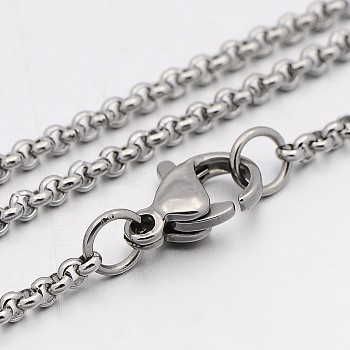 304 Stainless Steel Rolo Chain Necklaces, with Spool, with Lobster Claw Clasps, Stainless Steel Color, 17.9 inch(45.5cm), 2mm