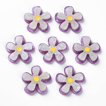Cellulose Acetate(Resin) Cabochons, with Glitter Powder, Flower, Medium Orchid, 26x27x5.5mm