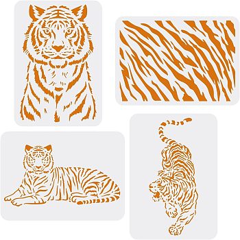 PET Hollow out Drawing Painting Stencils Sets for Kids Teen Boys Girls, for DIY Scrapbooking, School Projects, Tiger Pattern, 29.7x21cm, 4 sheets/set