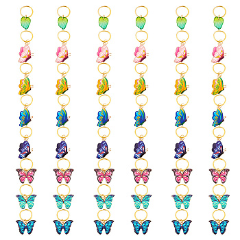 24Pcs Alloy Enamel & Iron Braiding Hair Pendants Decoration Clips, for Hair Styling, Leaf/Butterfly, Mixed Color, 26~38mm