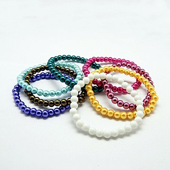 Stretchy Glass Pearl Bracelets, with Elastic Cord, Mixed Color, 6x55mm