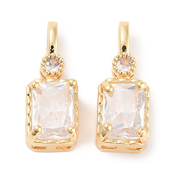 Brass Micro Pave Cubic Zirconia Pendants, Rectangle, Real 18K Gold Plated, Clear, 16~16.5x6x4.5mm, Hole: 2x3.5mm