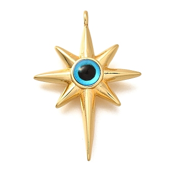 Brass Resin Pendants, Star with Eye, with Loop, Real 18K Gold Plated, 29.5x20.5x5mm, Hole: 1.4mm