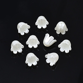 ABS Plastic Imitation Pearl Flower Bead Caps, 6-Petal, Creamy White, 11x10.5x9mm, Hole: 1.5mm