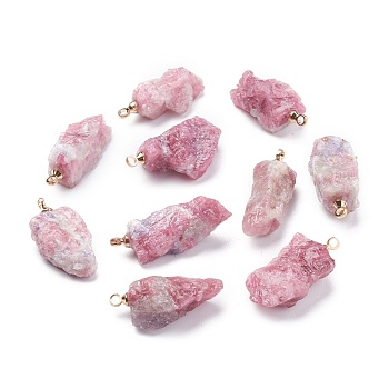 Natural Red Tourmaline Pendants, Rough Raw Stone, with Brass Loop, Grade AAA, Long-Lasting Plated, Nuggets, Golden, 19~29.5x12.5~23x5.3~9.5mm, Hole: 1.6mm