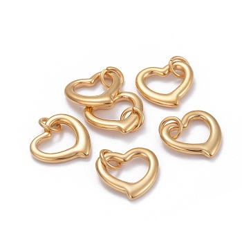 304 Stainless Steel Open Heart Charms, with Jump Ring, Golden, 14x14x2mm, Hole: 4mm