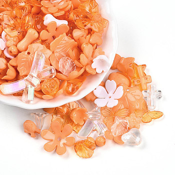 Transparent & Opaque Acrylic Beads, Mixed Shapes, Dark Orange, 7.5~24.5x7.5~32.7x2.5~12.5mm, Hole: 0.5~3mm