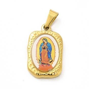 Vacuum Plating 304 Stainless Steel Pendants, Rectangle with Nuestra Senora de Guadalupe, Golden, 24x15x4mm, Hole: 6x4mm