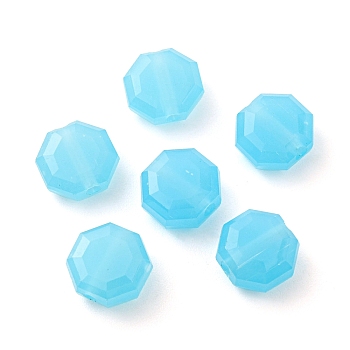 Acrylic Beads, Faceted, Polygon, Deep Sky Blue, 7.5x7.5x4mm, Hole: 1.5mm