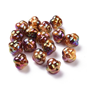 UV Plating Rainbow Iridescent Acrylic Beads, with Gold Foil, Bow, Sienna, 17x17mm, Hole: 3mm