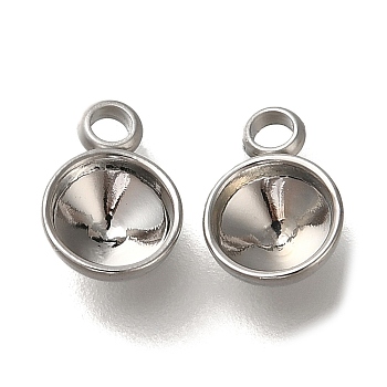 304 Stainless Steel Pendant Cabochon Settings, Flat Round, Stainless Steel Color, Tray: 5mm, 9x6x3mm, Hole: 1.4mm