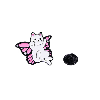 Cat with Butterfly Wing Alloy Enamel Badge Pins, Cute Cartoon Brooch, Clothes Decorations Bag Accessories for Women, White, 30x27mm