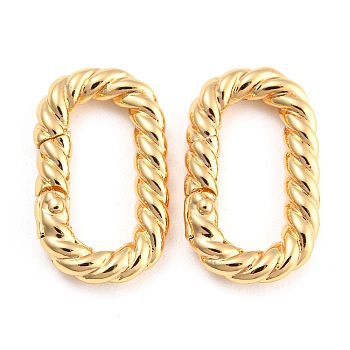Brass Spring Gate Rings, Twist Oval, Real 18K Gold Plated, 19.5x11.5x3mm, Inner Diameter: 14x5mm