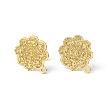 304 Stainless Steel Stud Earrings Finding, Flower, with Horizontal Loop, Golden, 17.5x15mm, Hole: 1.2mm, Pin: 0.85mm