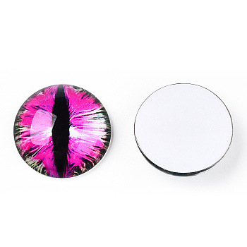 Glass Cabochons, Half Round with Evil Eye, Vertical Pupil, Fuchsia, 20x6.5mm