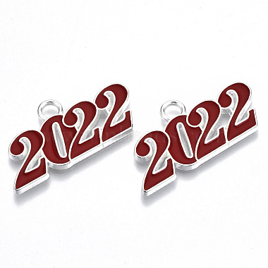 Silver FireBrick Number Alloy+Enamel Pendants