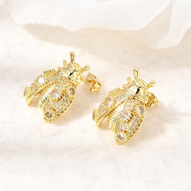 Brass Micro Pave Cubic Zirconia Stud Earrings(EJEW-D355-02G-02)-2