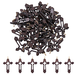 50Pcs Cross Wood Pendants, with 304 Stainless Steel Open Jump Rings, Coconut Brown, 47.6mm(PALLOY-FH00175)