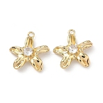 Brass Micro Pave Cubic Zirconia Pendants, Flower Charms, Real 18K Gold Plated, 18x18x6mm, Hole: 1.6mm(KK-L260-10G)