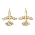 Brass Pave Cubic Zirconia Plane Connector Charms, Airplane Links, Lead Free & Cadmium Free, Long-Lasting Plated, Real 18K Gold Plated, Rack Plating, Clear, 20.5x16x3.5mm, Hole: 1.6mm(KK-L251-12G)