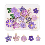 20Pcs 10 Styles Flower Alloy Enamel Pendants, Purple, 12.5~24.5x10~16x1.5~3.5mm, Hole: 1.2~2mm, 2pcs/style(ENAM-FP0002-13)