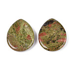Natural Unakite Worry Stones for Anxiety, Teardrop, 45x35x7.5~8mm(G-T144-13G)