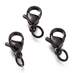 304 Stainless Steel Lobster Claw Clasps Ion Plating(IP), With 201 Stainless Steel Jump Ring, Electrophoresis Black, 12x7x3.5mm, Hole: 3mm, Jump Ring: 5x0.6mm(STAS-G240-01D-EB)