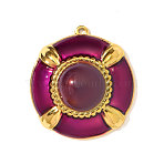 304 Stainless Steel Enamel Pendants, Round Charms, Ion Plating(IP), Real 18K Gold Plated, 33x31mm(STAS-OY003-11G)