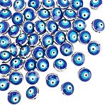 Alloy Beads, with Enamel, Flat Round with Evil Eye, Platinum, Blue, 10x6mm, Hole: 1.2mm, 40~50pcs/box(ENAM-NB0001-09P)