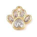 Brass Micro Pave Clear Cubic Zirconia Charms, Paw Print, Cadmium Free & Nickel Free & Lead Free, Real 18K Gold Plated, 10x10x2mm, Hole: 1.2mm(KK-G545-05G)