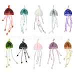 10Pcs 10 Colors Handmade Glass Seed Beads, Loom Pattern, with Copper Wire, Jellyfish, Mixed Color, 45~61x13~18x13~18mm, Hole: 1.8mm(SEED-CJ0001-26)