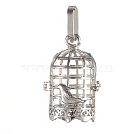 Brass Cage Pendants, For Chime Ball Pendant Necklaces Making, Cadmium Free & Nickel Free & Lead Free, Bird in The Cage, Platinum, 28.5x19x16mm, Hole: 3.5x9mm, Inner Diameter: 13.5x17mm(X-KK-K163-20P-NR)