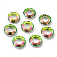 Electroplated Glass Linking Rings, Crystal Cosmic Ring, Prism Ring, Faceted, Back Plated, Round Ring, Lime Green, 20x5.5mm, Inner Diameter: 11mm(GLAA-A008-04B-05)
