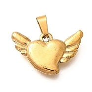 201 Stainless Steel Pendants, Heart with Wing Charm, Ion Plating(IP), Golden, 13.5x22x3.5mm, Hole: 6x3mm(STAS-Q344-02E-G)