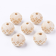 Unfinished Natural Wood European Beads, Large Hole Beads, for DIY Painting Craft, Laser Engraved Pattern, Round, Antique White, 20x18mm, Hole: 4mm(WOOD-S057-023B)