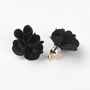 Cloth Pendant Decorations, with Acrylic Findings, Flower, Black, 25~30x28~35mm, Hole: 2mm(FIND-P026-D08)