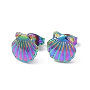 Ion Plating(IP) 304 Stainless Steel Shell Stud Earrings for Women, Rainbow Color, 10x10mm, Pin: 0.8mm(EJEW-I285-13MC)