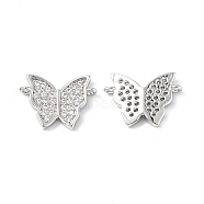 Brass Micro Pave Clear Cubic Zirconia Connector Charms, Butterfly Links, Platinum, 9.5x13x2mm, Hole: 1mm(KK-E068-VF247)
